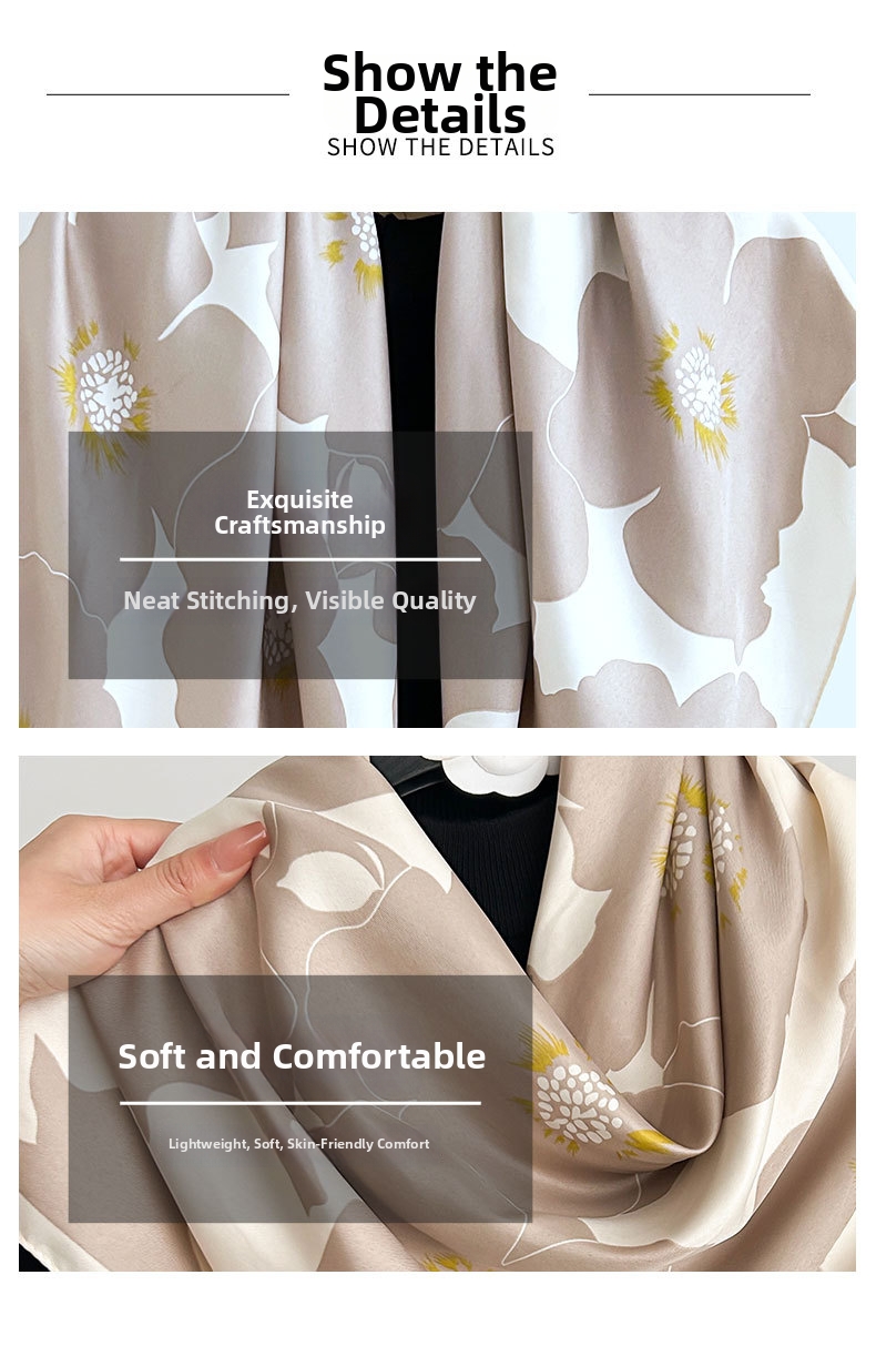 Floral Print Square Scarf For Women Spring Autumn Artistic Retro Style Travel Photography Accessory_voghion.com