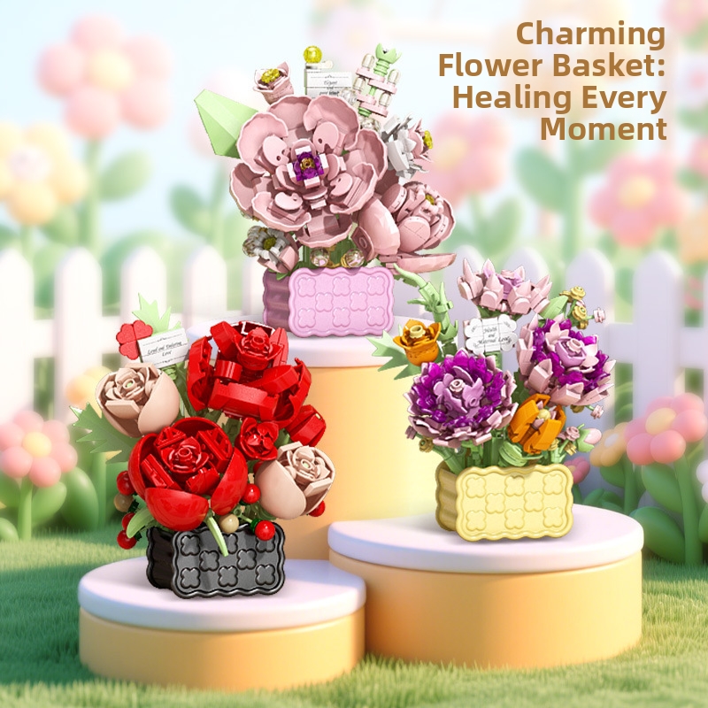 Floral Secrets Blumenkorb-Bausteine, kompatibel mit Rosen und Orchideen, Kinderbauspielzeug, ideales Valentinstagsgeschenk_voghion.com