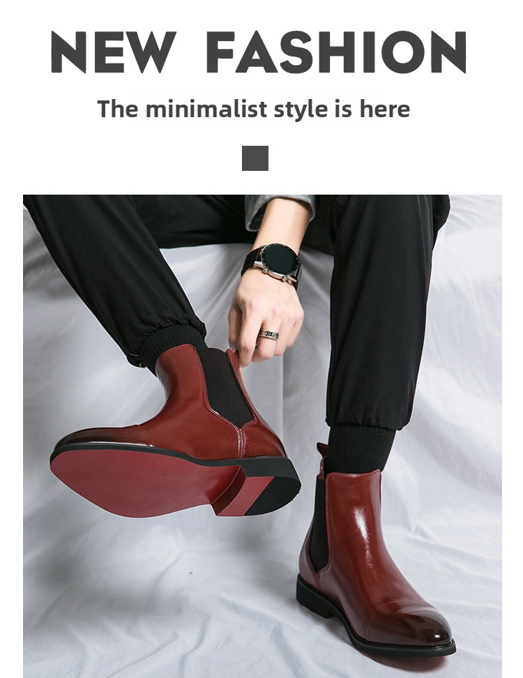 plus Size Men's High Top Leather Boots Pointed Toe Slip-On Autumn Winter Martin Chelsea Boots with Red Sole British Casual_vogvips.com