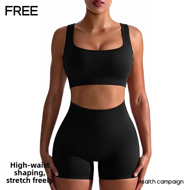 Women's High-Waisted Ribbed Sports Shorts Summer Hip Lifting Tight Fitting Yoga Fitness Pants Trendy Three Point Leggings_voghion.com