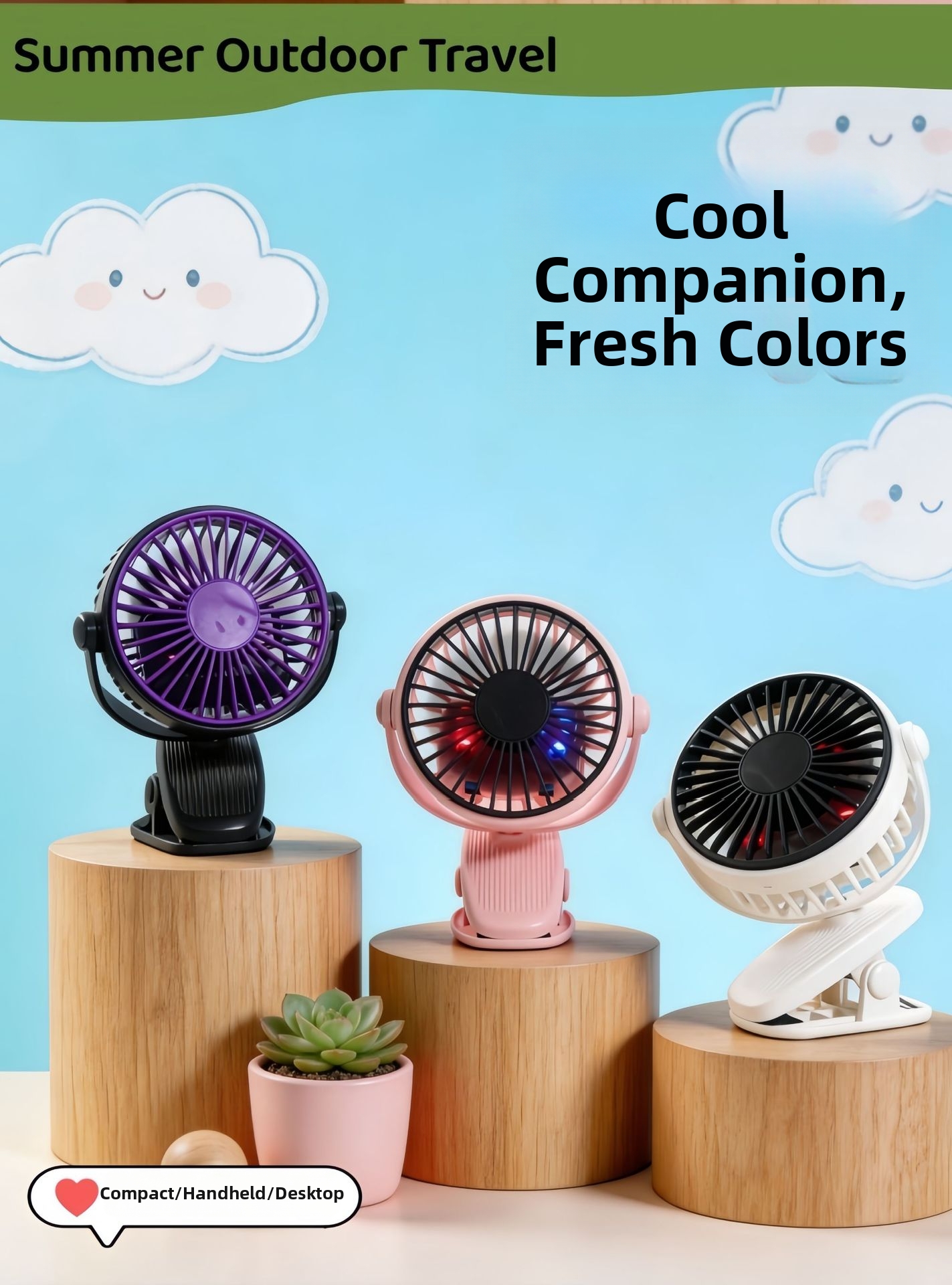 Ventilatore portatile con clip USB, mini lampada da scrivania per dormitorio, passeggino, piccolo ventilatore per uso personale_voghion.com