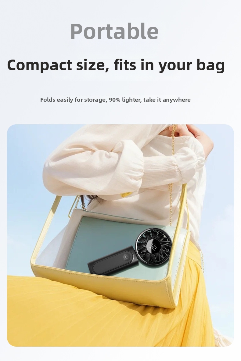 Portable Handheld Fan With Usb Digital Display And Foldable Neck_voghion.com