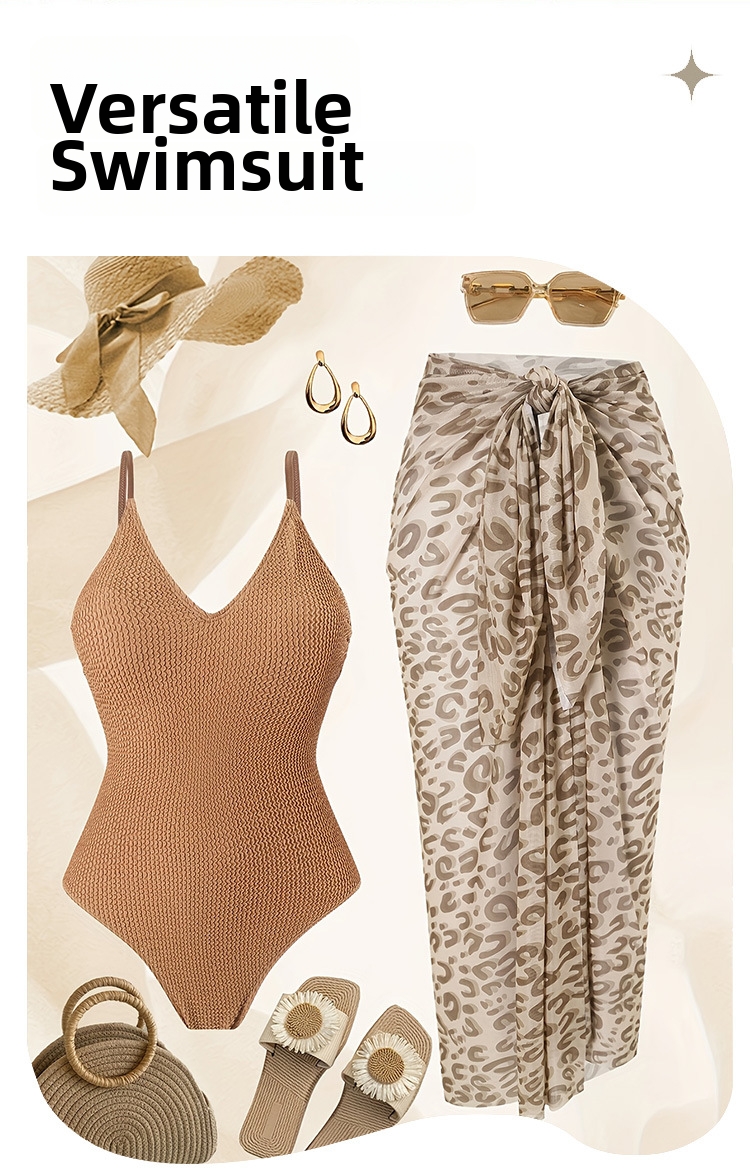 Damen Badeanzug Set Leopard Retro Einteiler Mit Tüll Rock_voghion.com