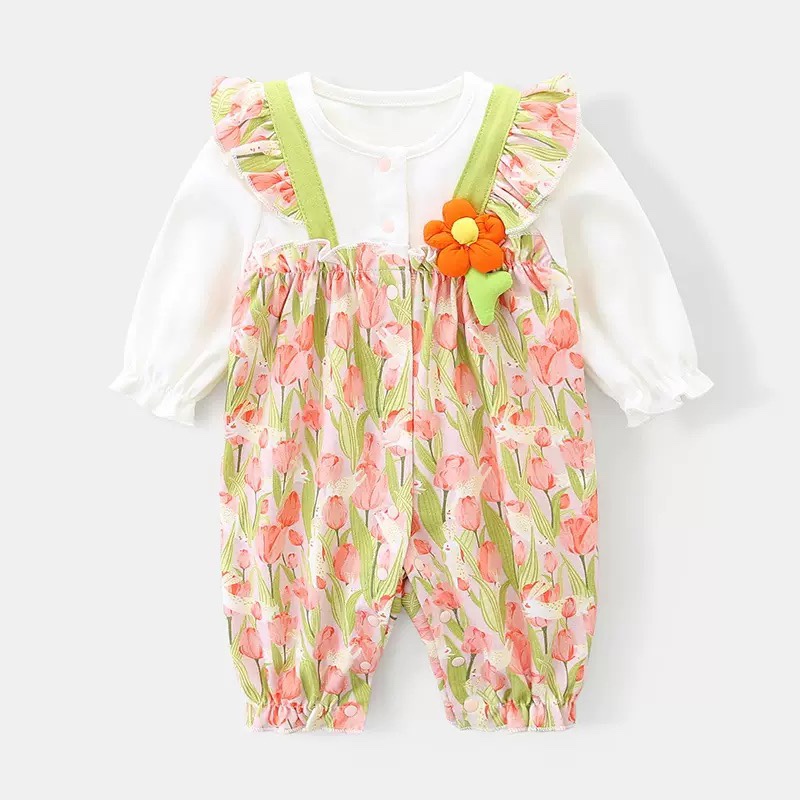 婴儿衣服秋装连体衣女宝宝超萌满月百天宴甜美公主哈衣外出爬爬服