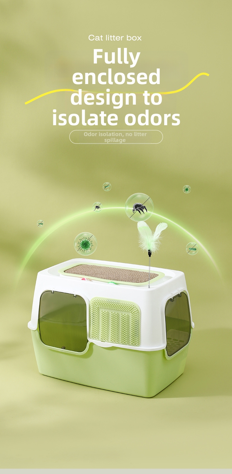 Extra Large Mega Cat Litter Box Fully Enclosed Splash Proof Odor Resistant Sterilizing_voghion.com