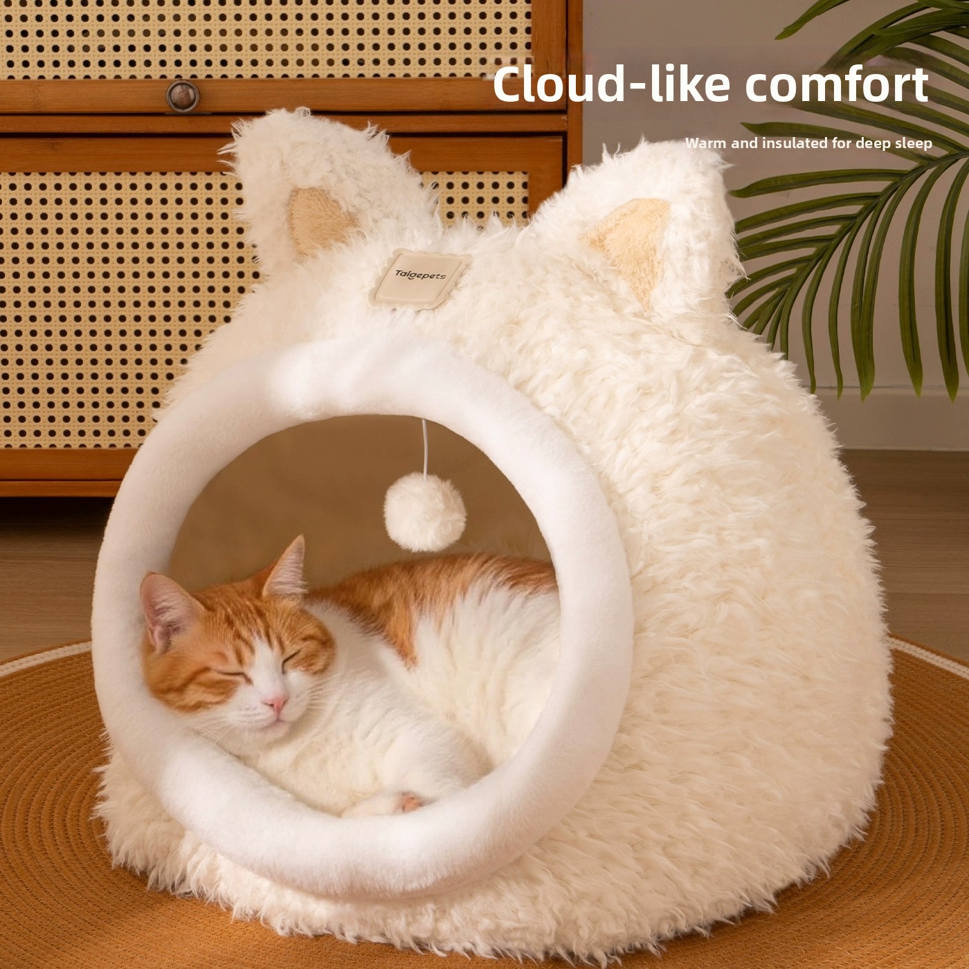 Panier chaud pour chat, panier d'hiver pour chien, maison semi-fermée en forme d'oreille de chat pour animaux de compagnie, toutes saisons_voghion.com