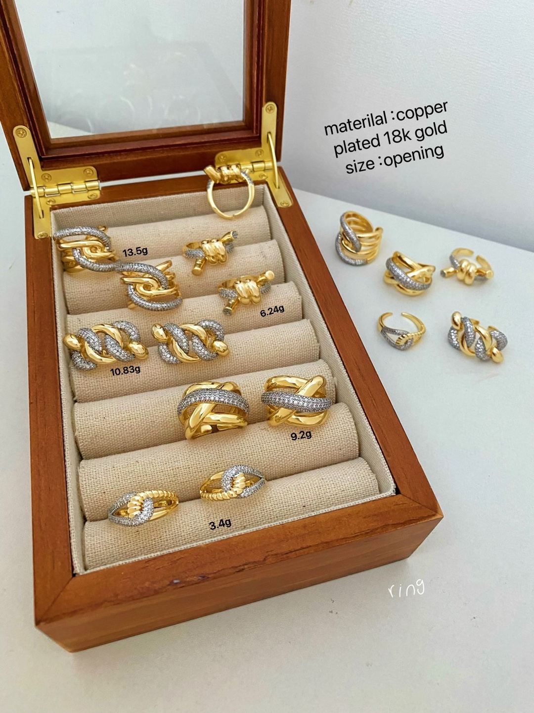 7g Weight 18K Gold Plated Plating Material Zircon Inlay Material Open Rings Classification One Size Ring Size Wholesale Jewelry IG Style Irregular Copper Zircon 18K Gold Plated Mixed Metal Plating Inlay Open Rings