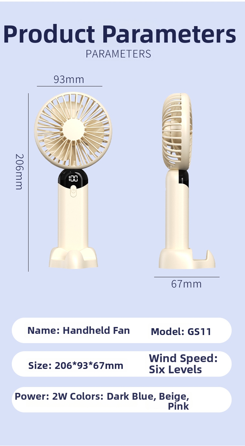 Handheld Portable Fan With Digital Display And Silent Operation_voghion.com