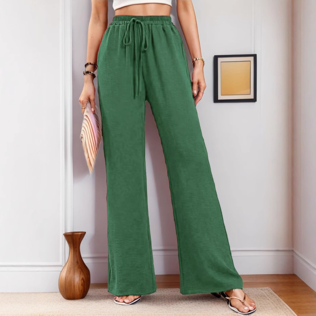 Women's Elastic Waist Pull-On Pants With Pockets, Casual Straight Leg Trousers For Everyday Wear_ecoleips.com