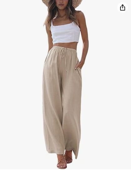 Women's Trendy Loose Casual Pants With Pockets Wide Leg Versatile Long Trousers Drawstring_ecoleips.com