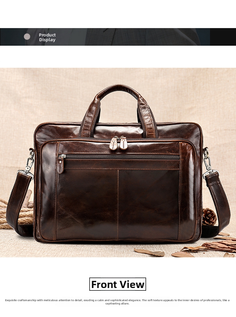Men's Leather Briefcase Genuine Cowhide Business Bag For Men_voghion.com
