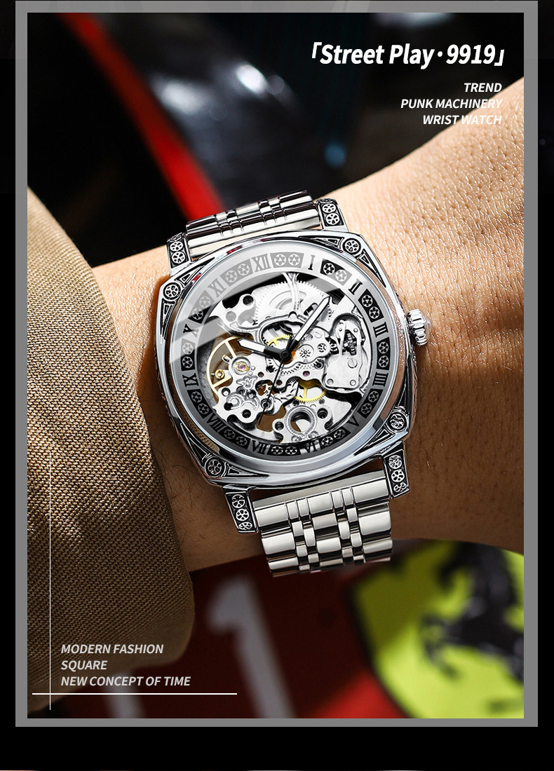 Men's Automatic Skeleton Watch Retro Engraved Mechanical Leather_voghion.com