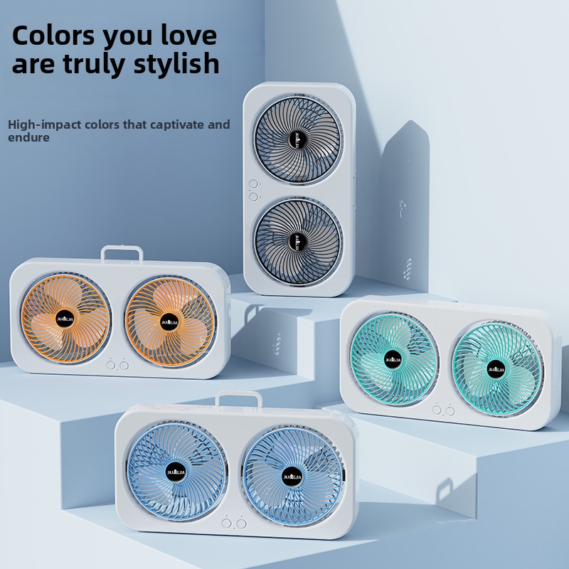 Dual Head Desktop Fan Rechargeable Oscillating Home Office Quiet_voghion.com