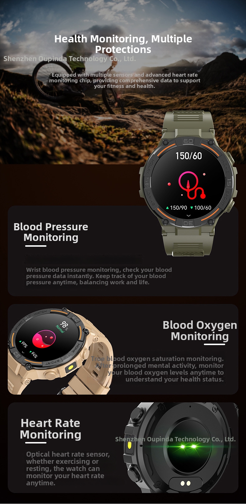 Smartwatch con luce LED, monitoraggio della frequenza cardiaca e della pressione sanguigna, schermo grande da 1,52 metri, impermeabile, chiamate Bluetooth, nuovo._voghion.com