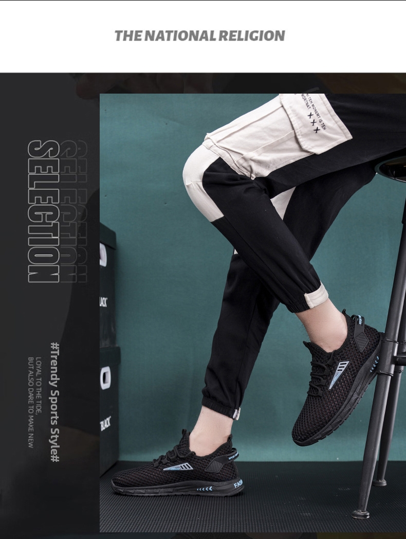 Men's Summer Sports Shoes Breathable Mesh Hollow Out Lightweight Flyknit Size 39-48 White Black Casual_voghion.com