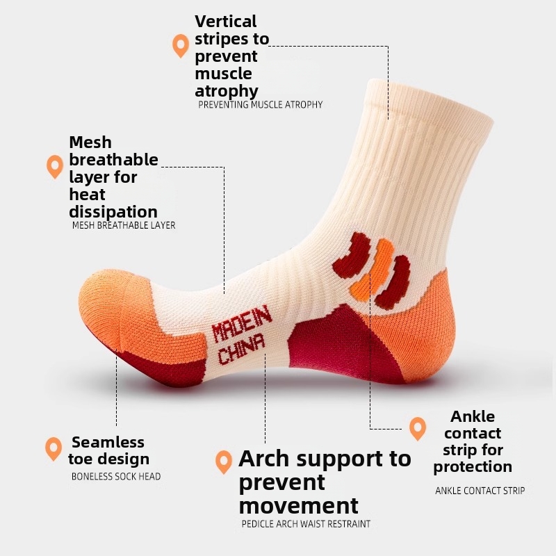 Women's Mid Calf Sports Socks Spring Autumn Style Professional Running Socks Thick Sole Sweat Absorbing Basketball Badminton Socks_desvips.com