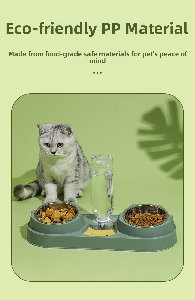 Double Bowl Pet Dish Automatic Feeder And Water Dispenser_voghion.com