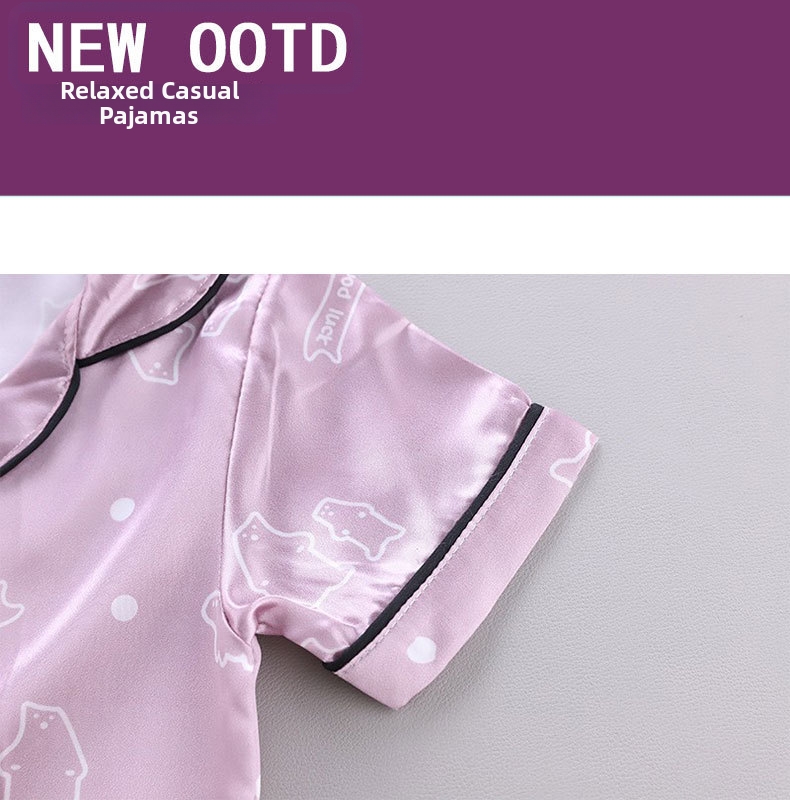 Children's Pajama Set Ice Silk Short Sleeved Top And Pants Kids_voghion.com