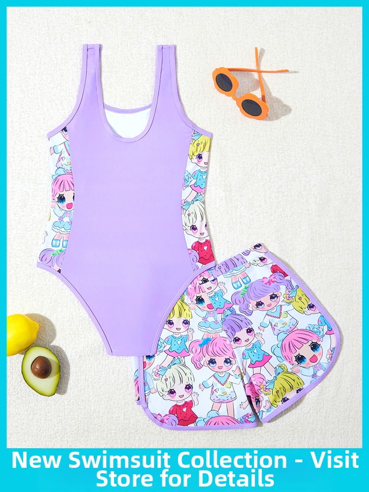 Floral Badeanzug Für Mädchen Rashguard Und Badeshorts Set_voghion.com