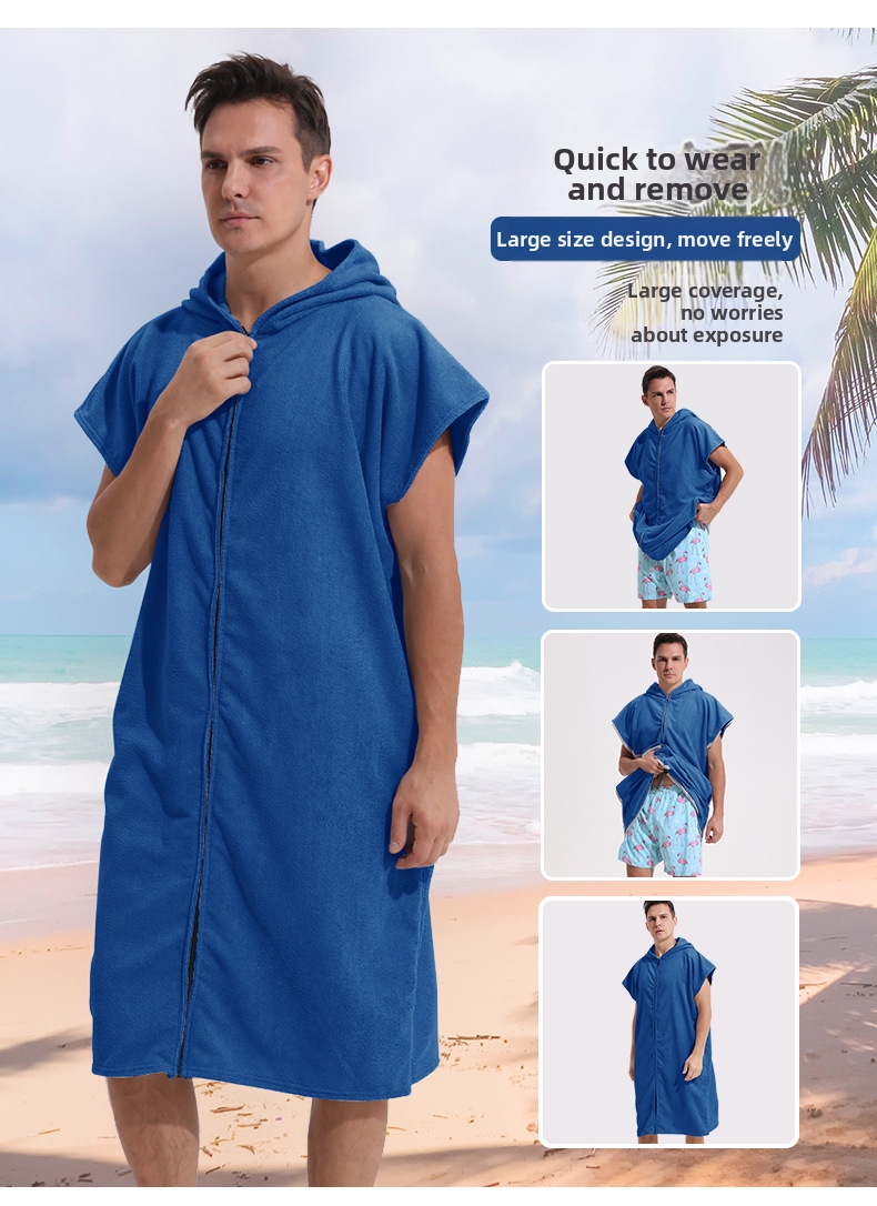 Serviette de plage unisexe croisée en microfibre avec fermeture éclair, idéale pour la natation et le surf, et peignoir de rechange._voghion.com