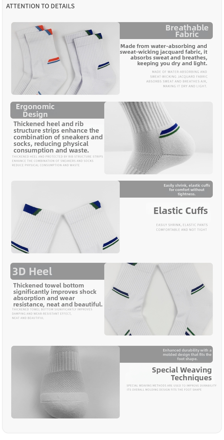 Men's Mid Calf Badminton Sports Socks Breathable High Elasticity Sweat Absorbing Outdoor Thickened Towel Socks_desvips.com