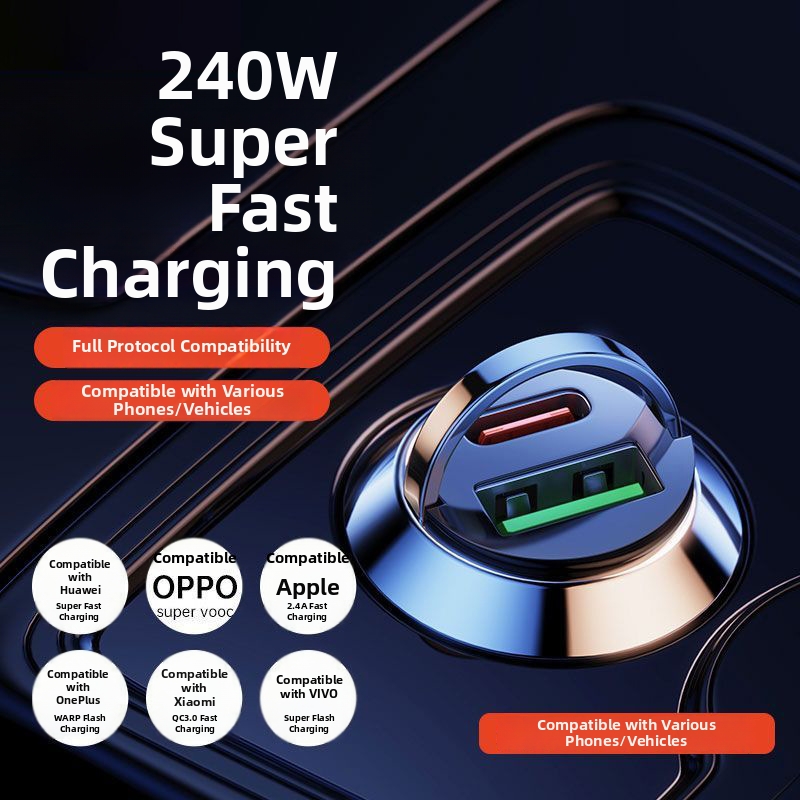 Supersnelle autolader, onzichtbare mini-sigarettenaanstekeradapter, PD-laadaccessoire (1 naar 2)._voghion.com
