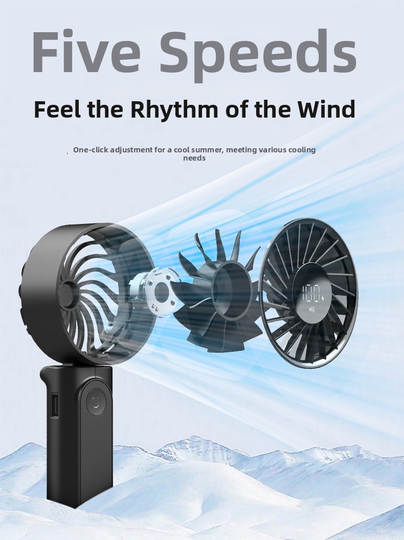 Portable Handheld Fan With Usb Digital Display And Foldable Neck_voghion.com