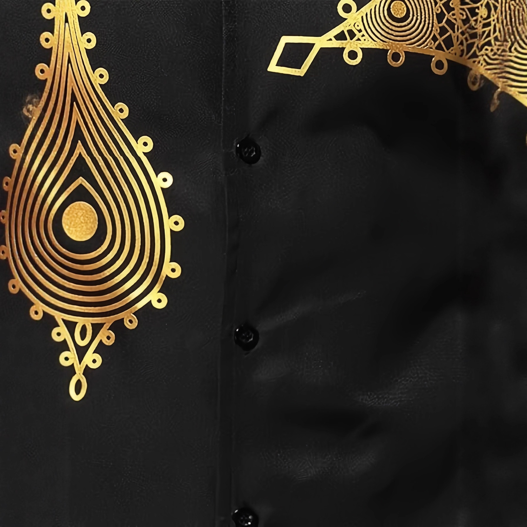 Men's African Style Embroidered Top & Pants Set - Gold Foil Print Casual Outfit For Cultural Events & Daily Wear_voghion.com