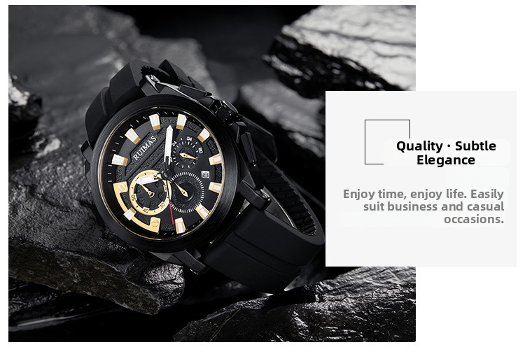 Men's Chronograph Quartz Watch With Rubber Strap And Calendar_voghion.com