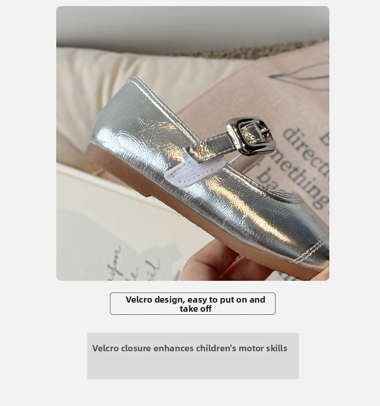 Mädchen Leder Mary Jane Schuhe In Silber Rutschfeste Kinderschuhe_voghion.com