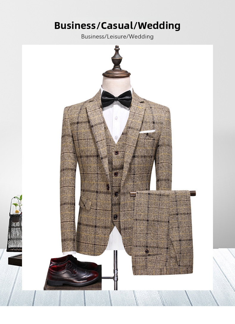 Abito uomo 3 pezzi slim fit a quadri elegante per matrimonio_voghion.com