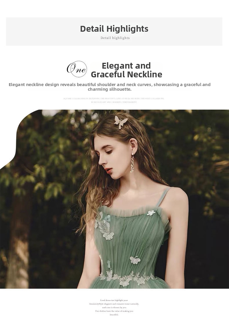 Luxurious Halter Neck Toast Dress Ethereal Green Forest Style Emcee Gown for Birthday Party Coming of Age Ceremony Women's Wedding Party Wear_ecoleips.com