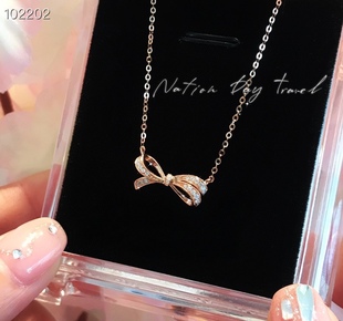 18K Gold Diamond Necklace Fairy Bow Necklace Fairy Full of Bright Embellishment
