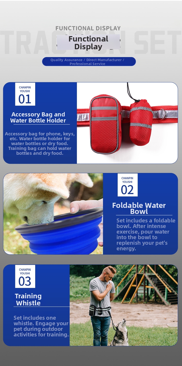 Dog Pet Exercise Kit With Reflective Leash And Training Bag For Large Dogs_voghion.com