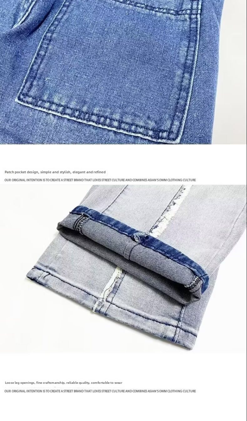 Men's Retro Washed Straight Leg Jeans High Street Style Gradient Design Spring Cool Wide Leg Trousers_mkmklike.com