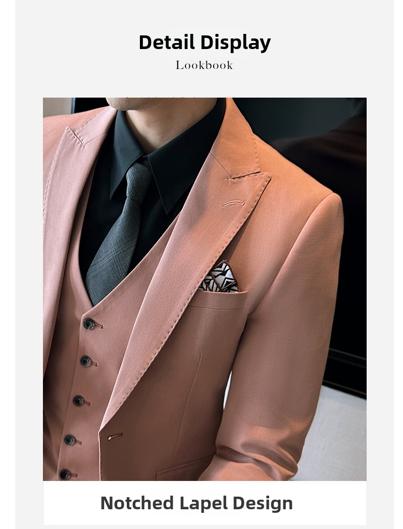 Abito da uomo tre pezzi slim fit rosa elegante raffinato_voghion.com