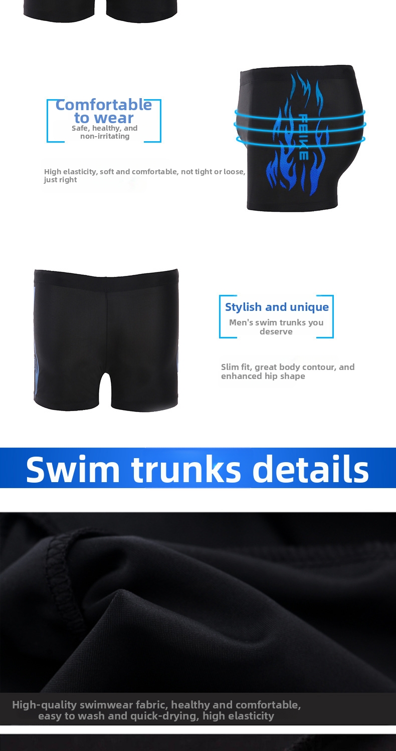 Zwembroek voor heren in grote maten, sneldrogend, comfortabel badpak voor volwassenen met vlammenpatroon, complete set voor warmwaterbronnen inclusief zwembril en badmuts._voghion.com