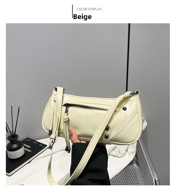 Women's Trendy Stylish Baguette Bag Motorcycle Versatile Shoulder Bag Niche Design New Style_voghion.com