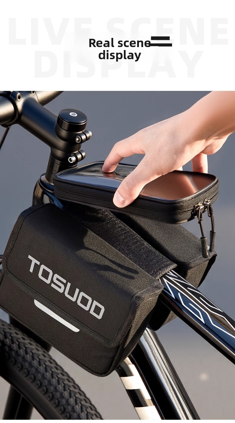 Bolsa de quadro para bicicleta impermeável com porta telemóvel_voghion.com