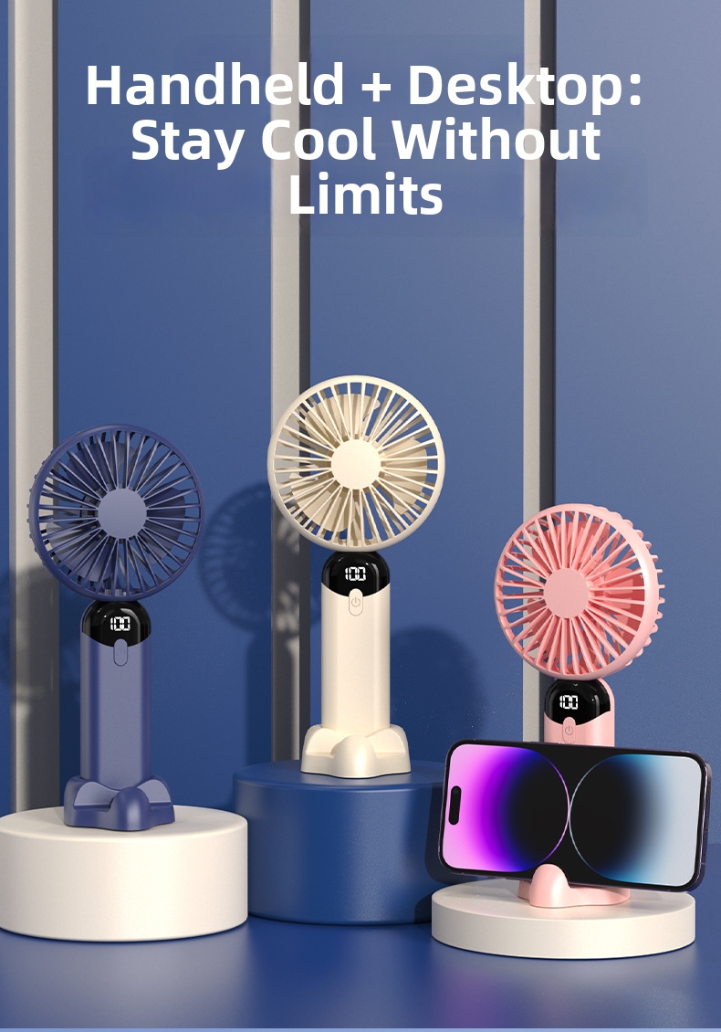 Handheld Portable Fan With Digital Display And Silent Operation_voghion.com