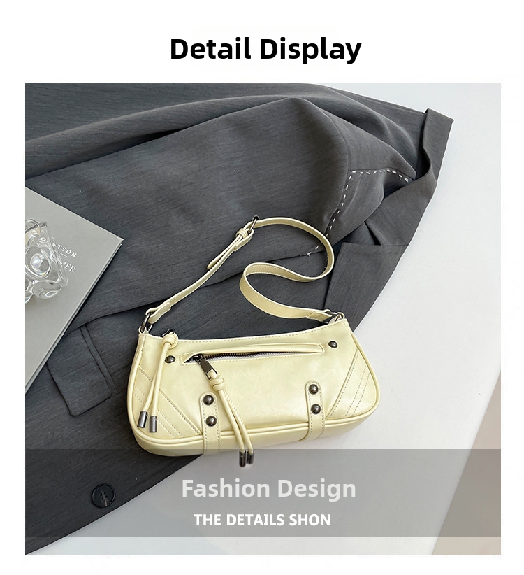 Women's Trendy Stylish Baguette Bag Motorcycle Versatile Shoulder Bag Niche Design New Style_voghion.com