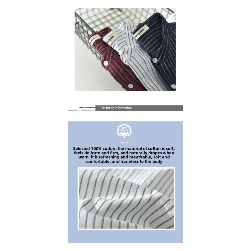 Camicia uomo a righe in cotone con collo alla coreana stile japa_voghion.com