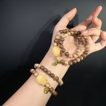 金丝檀木奶香木搭配菩提根鲷鱼烧双圈手链佛珠