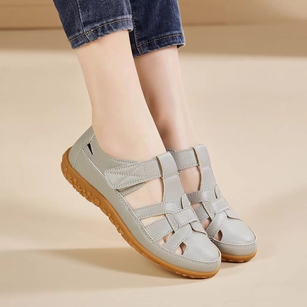 Cross-Border Large Size 35-44 Summer Handmade Retro Sandals Soft Sole Mom Shoes Velcro Casual Women's Shoes Beach Shoes