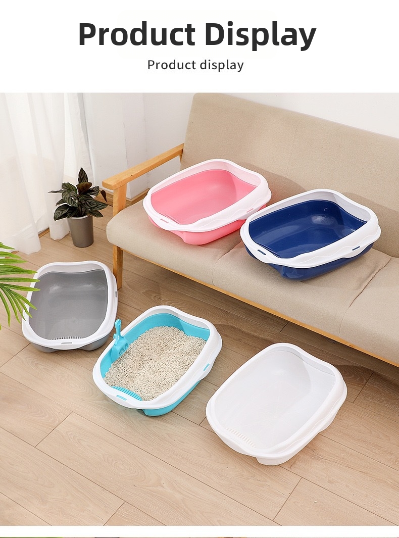 Large Semi-enclosed Cat Litter Box Splash-proof With Scoop_voghion.com