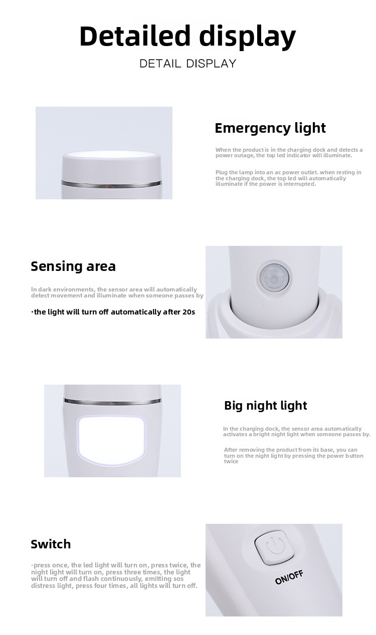 Luce notturna led di emergenza con torcia e sensore_voghion.com