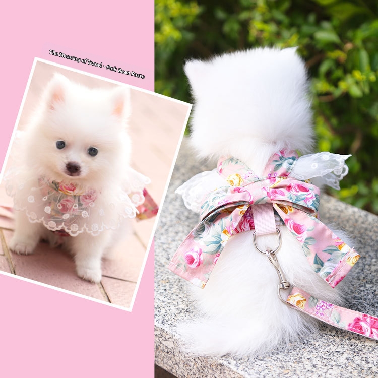 Conjunto de peitoral e trela para cães e gatos com laço_voghion.com