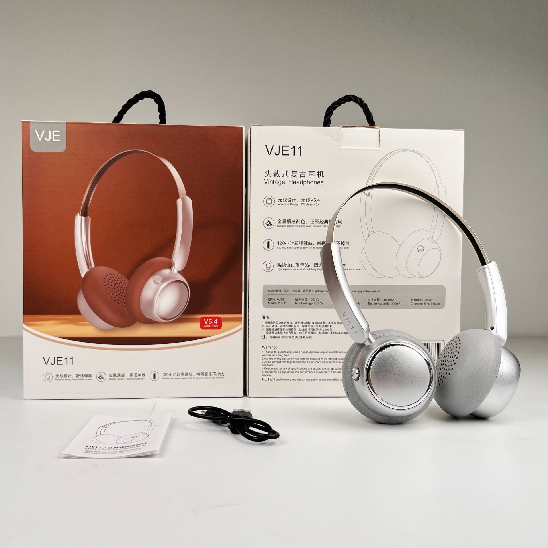 Retro over-ear bluetooth austiņas bezvadu metāla_voghion.com