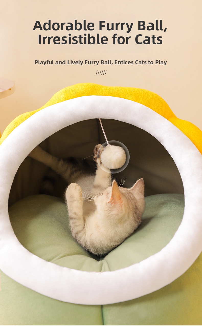 Enclosed Cat Bed For Cats And Kittens Warm Pet Cave House Bed_voghion.com