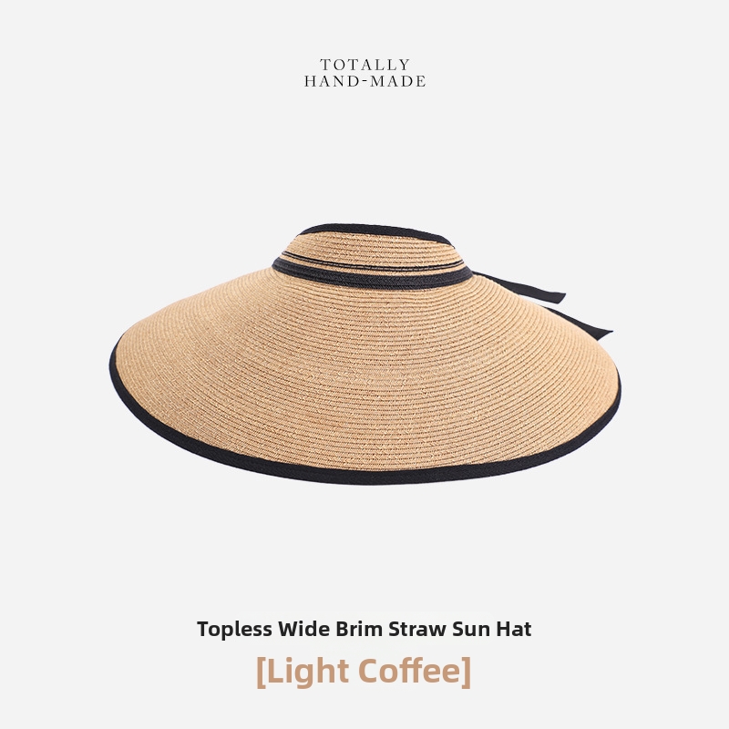 Sommer-Strohhut für Damen mit UV-Schutz, breiter Krempe, Gesichtsbedeckung, offenem Dach, maßgefertigt, Sonnenschutz, Outdoor-Hut_voghion.com